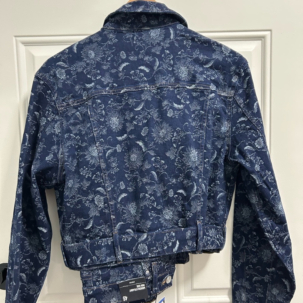 Express Blue Patterned Jean Jacket - Picture 6 of 9